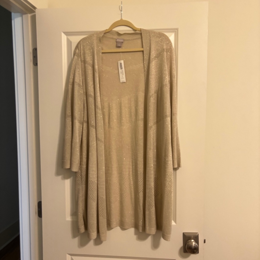 NWT Chicos Metallic Gold/Tan Duster Sweater